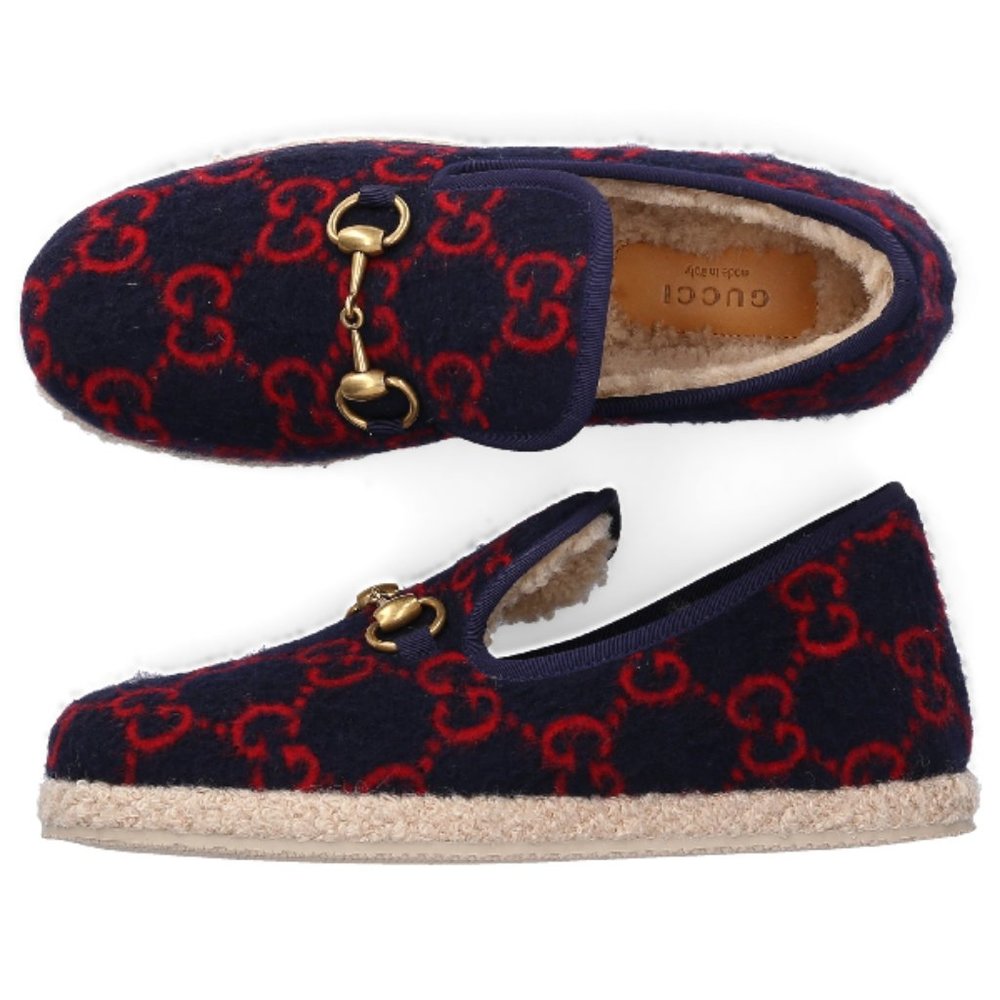 Gucci GG Wool Loafers in Navy
